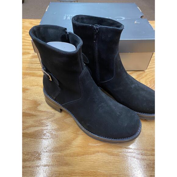 NWB $600 LA CANADIENNE GAVAN BOOTIE BLACK WATERPROOF SUEDE PLATFORM 7M - Picture 2 of 5